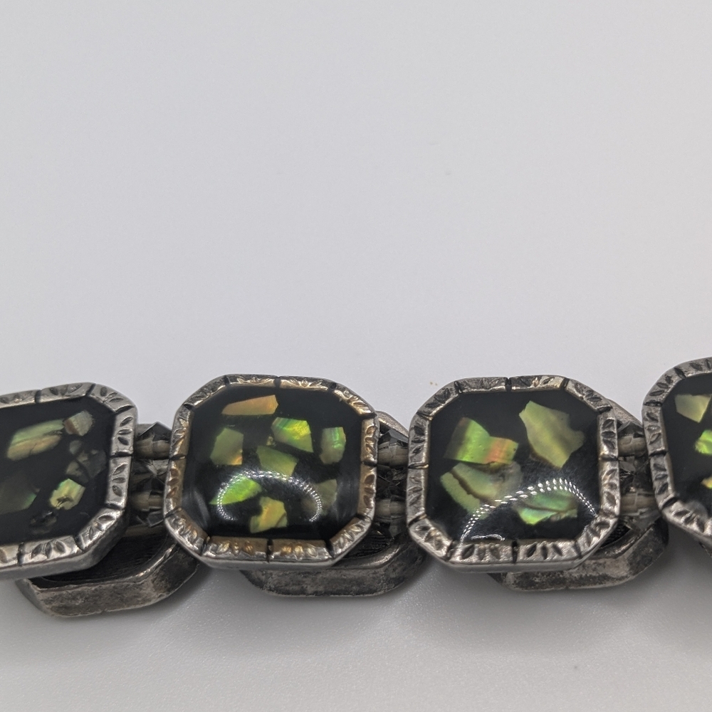 Vintage Black Confetti Lucite Stretch Bracelet Mid-century